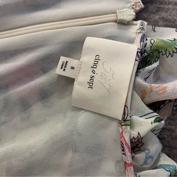 Cinq a Sept Sheilla Ruffled Floral Print High Low V-Neck Midi Dress Size 8 - Picture 6 of 6